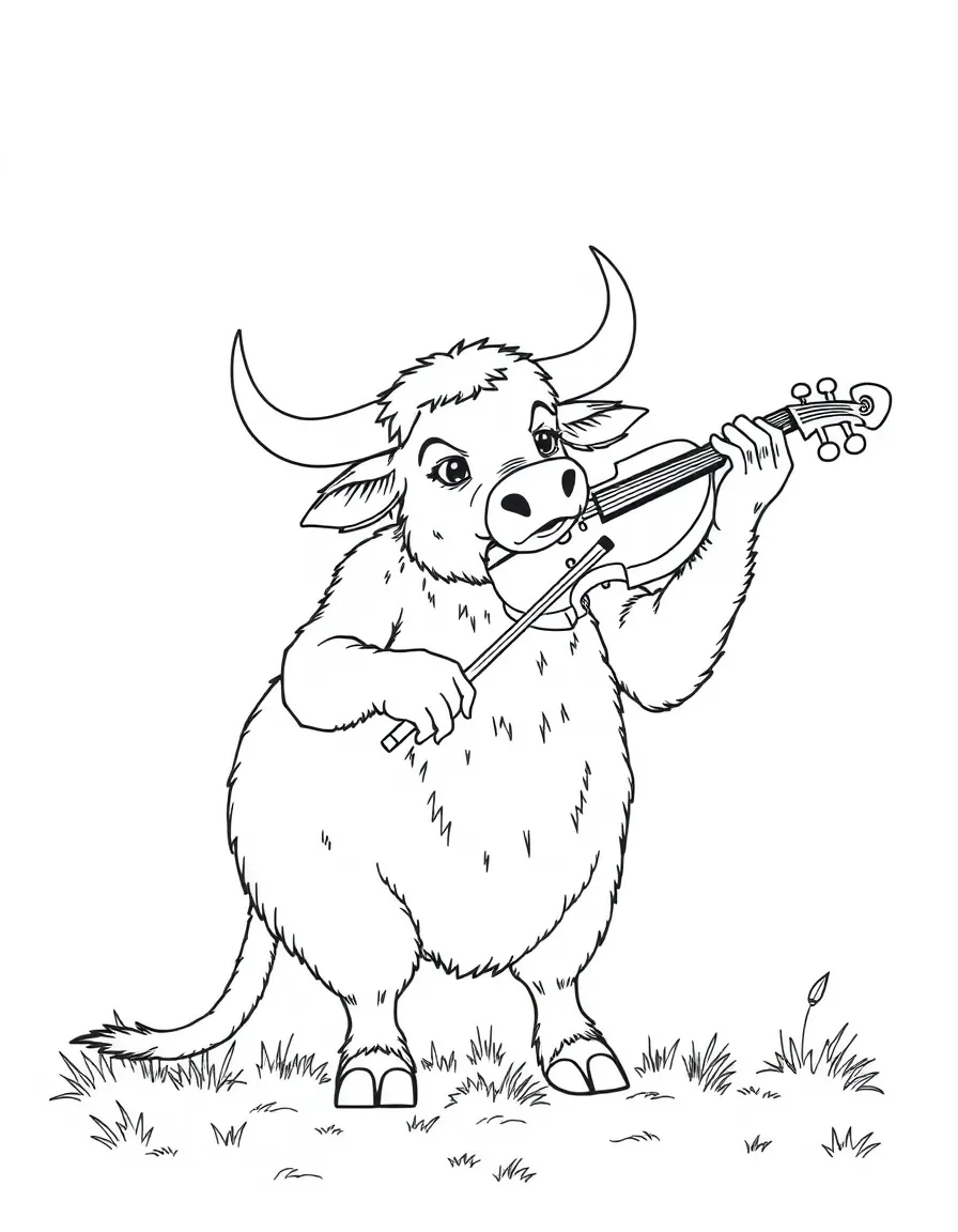 An ox playing a giant violin.
