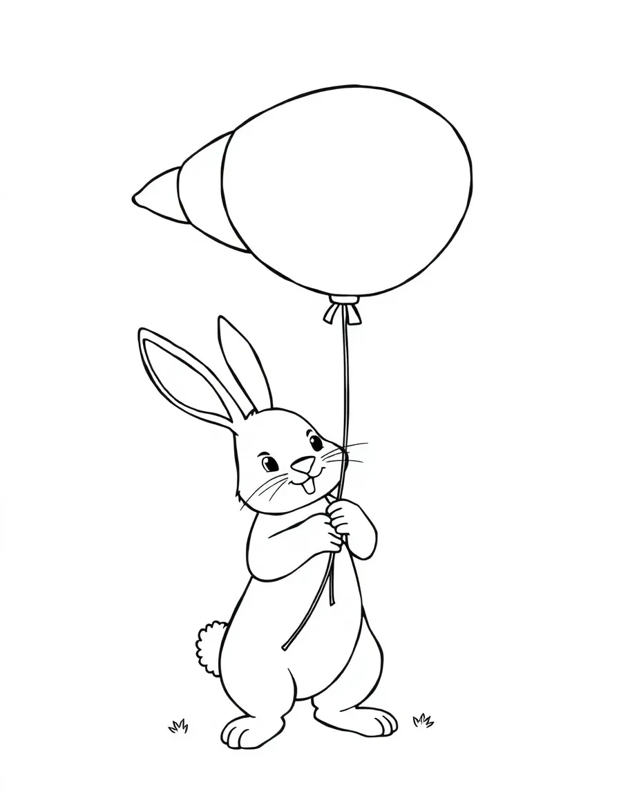 A rabbit holding a giant balloon shaped like a carrot.