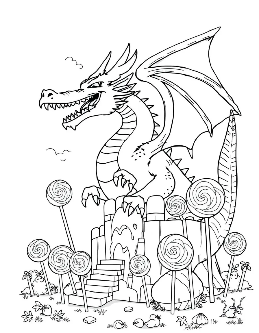 A dragon building a fortress of giant lollipops.