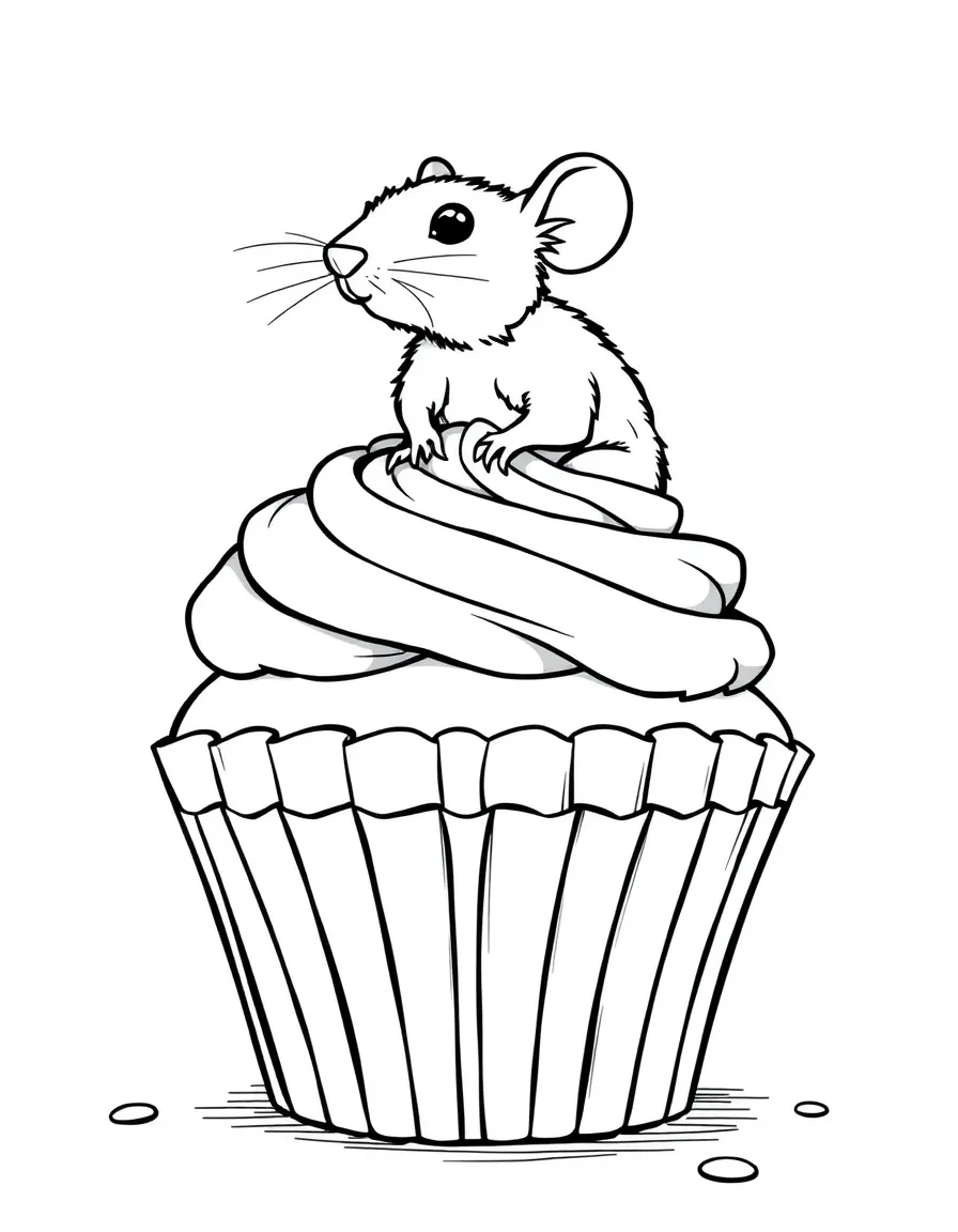 A rat sitting on a giant cupcake.