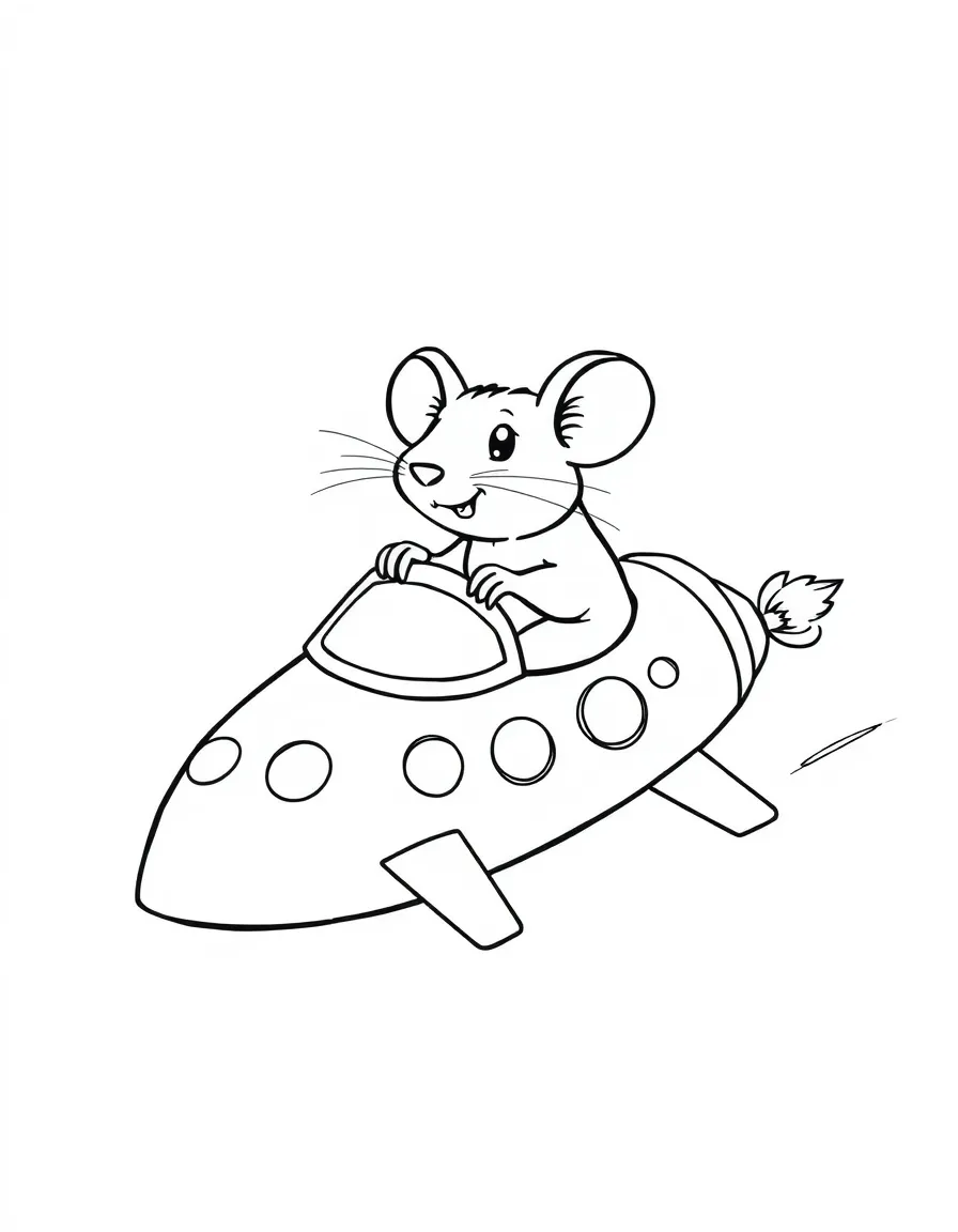 A rat driving a tiny rocket ship made of cheese.