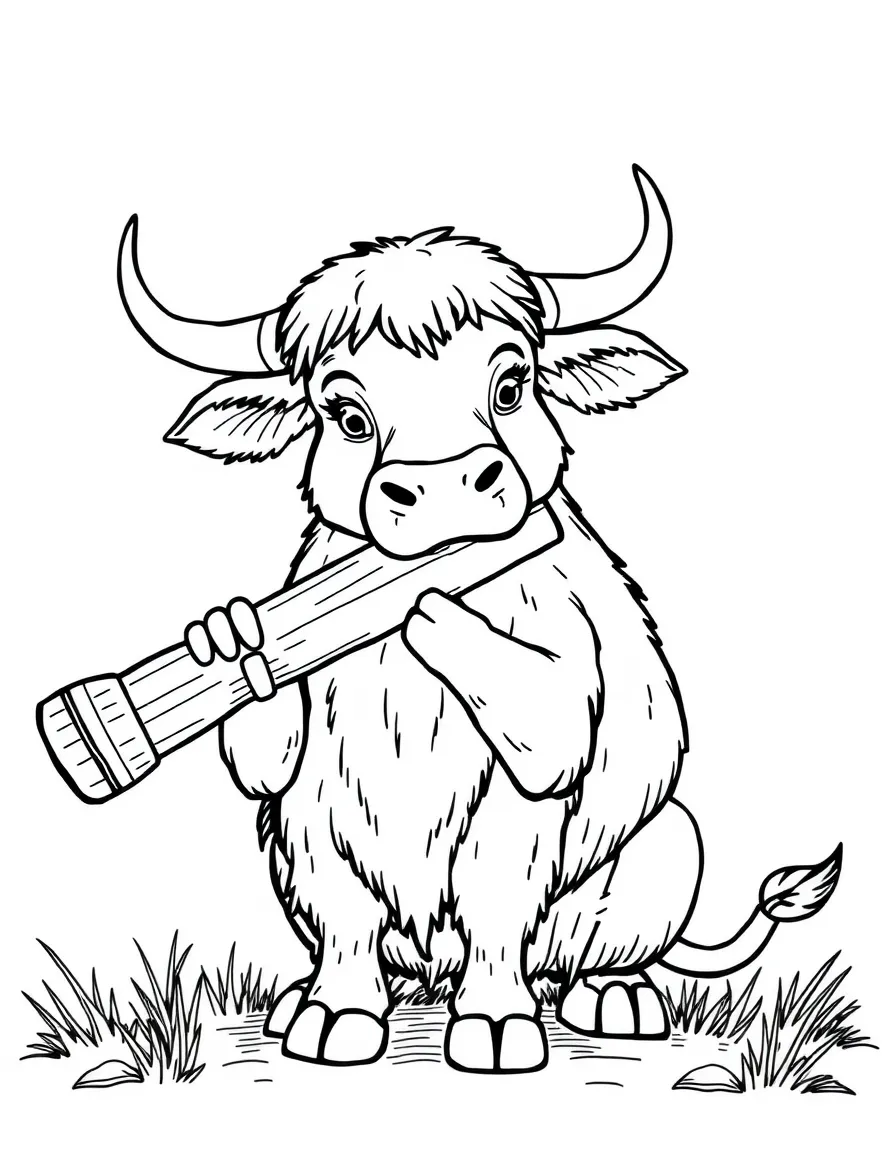 An ox playing a giant flute.