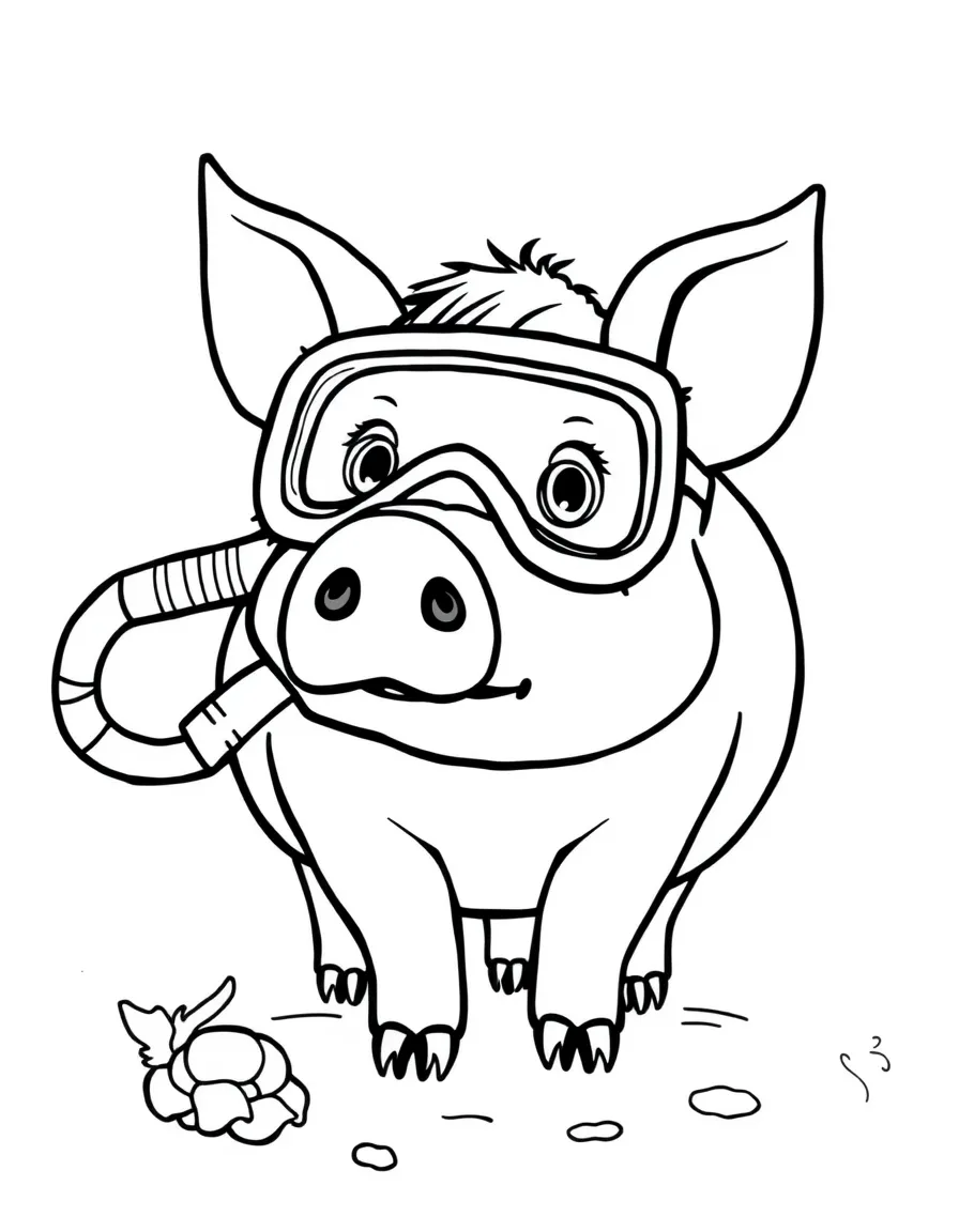 A pig wearing a tiny snorkel, finding a pearl.