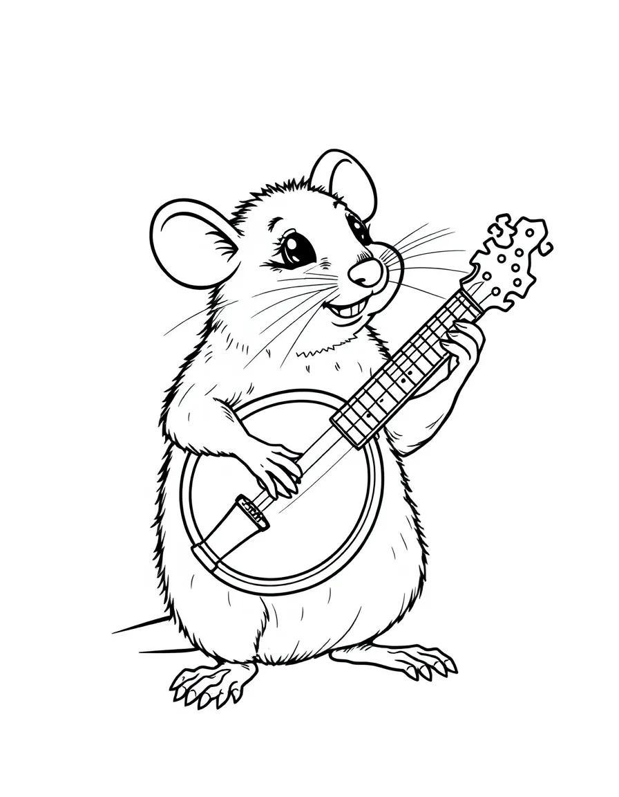 A rat playing a tiny banjo.