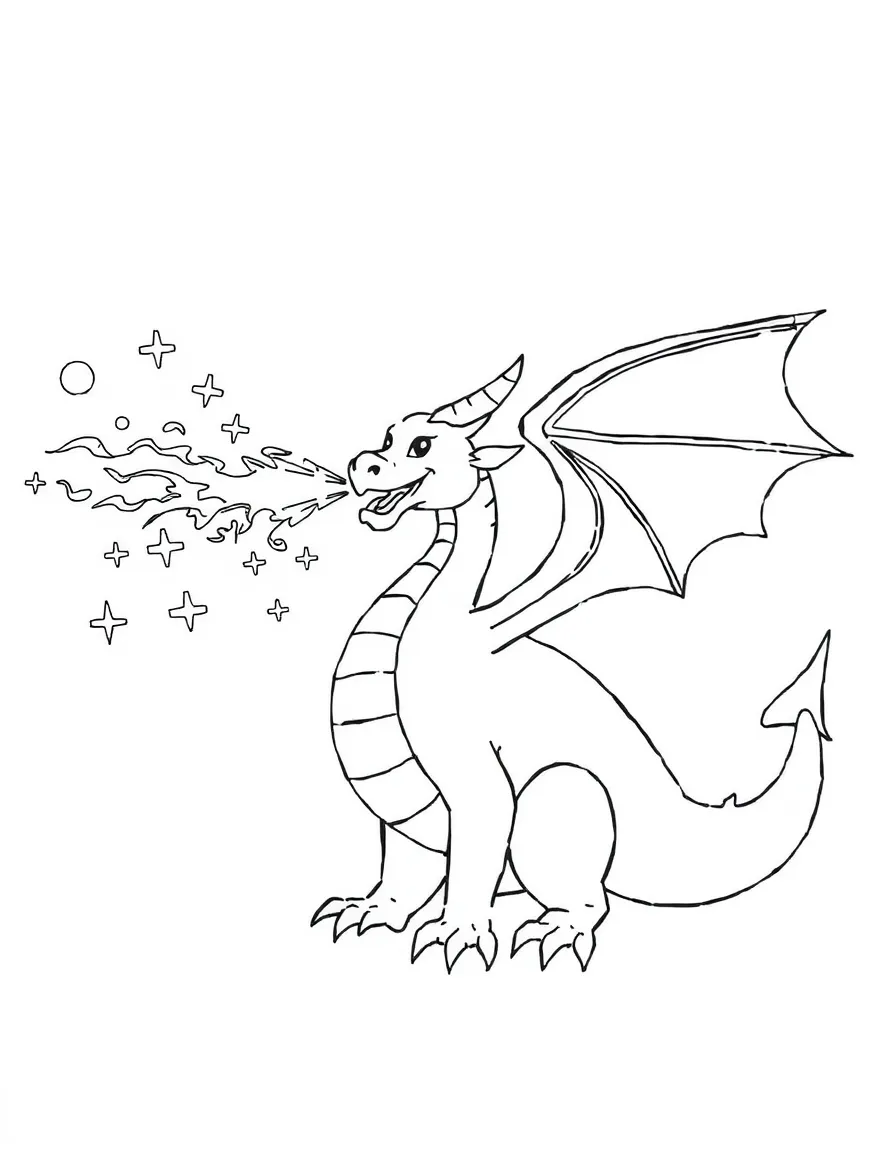 A dragon blowing fire that makes beautiful sparkles.