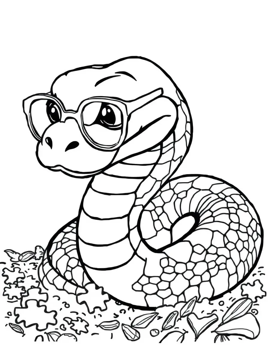 A snake wearing tiny spectacles, solving a jigsaw puzzle.