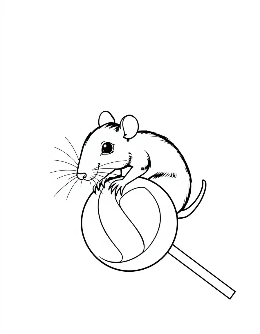 A rat sitting on a giant lollipop.
