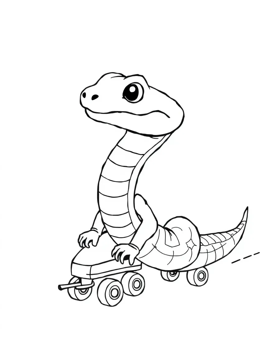 A snake wearing tiny roller skates, playing roller derby.