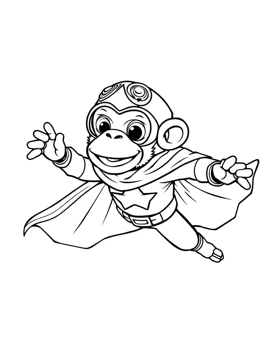 A monkey dressed as a superhero, flying with a friendly alien.