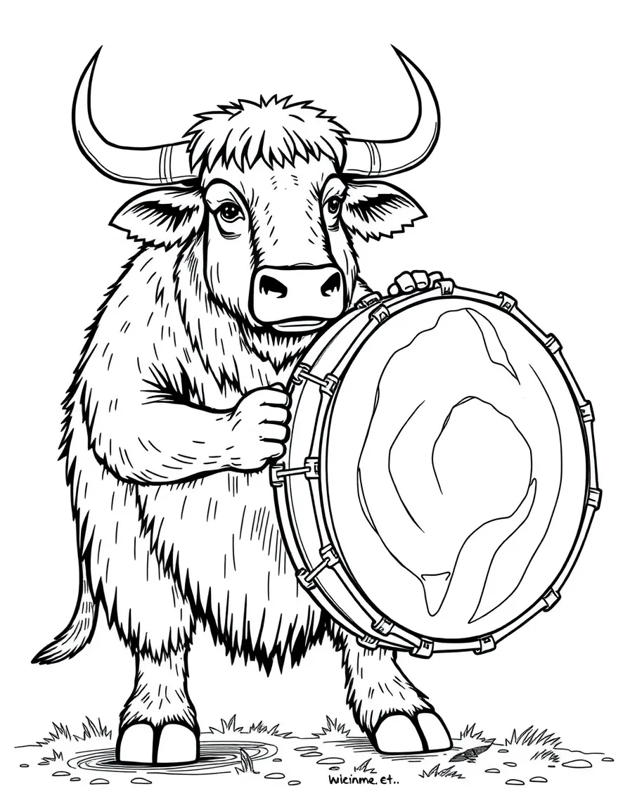 An ox playing a giant drum.