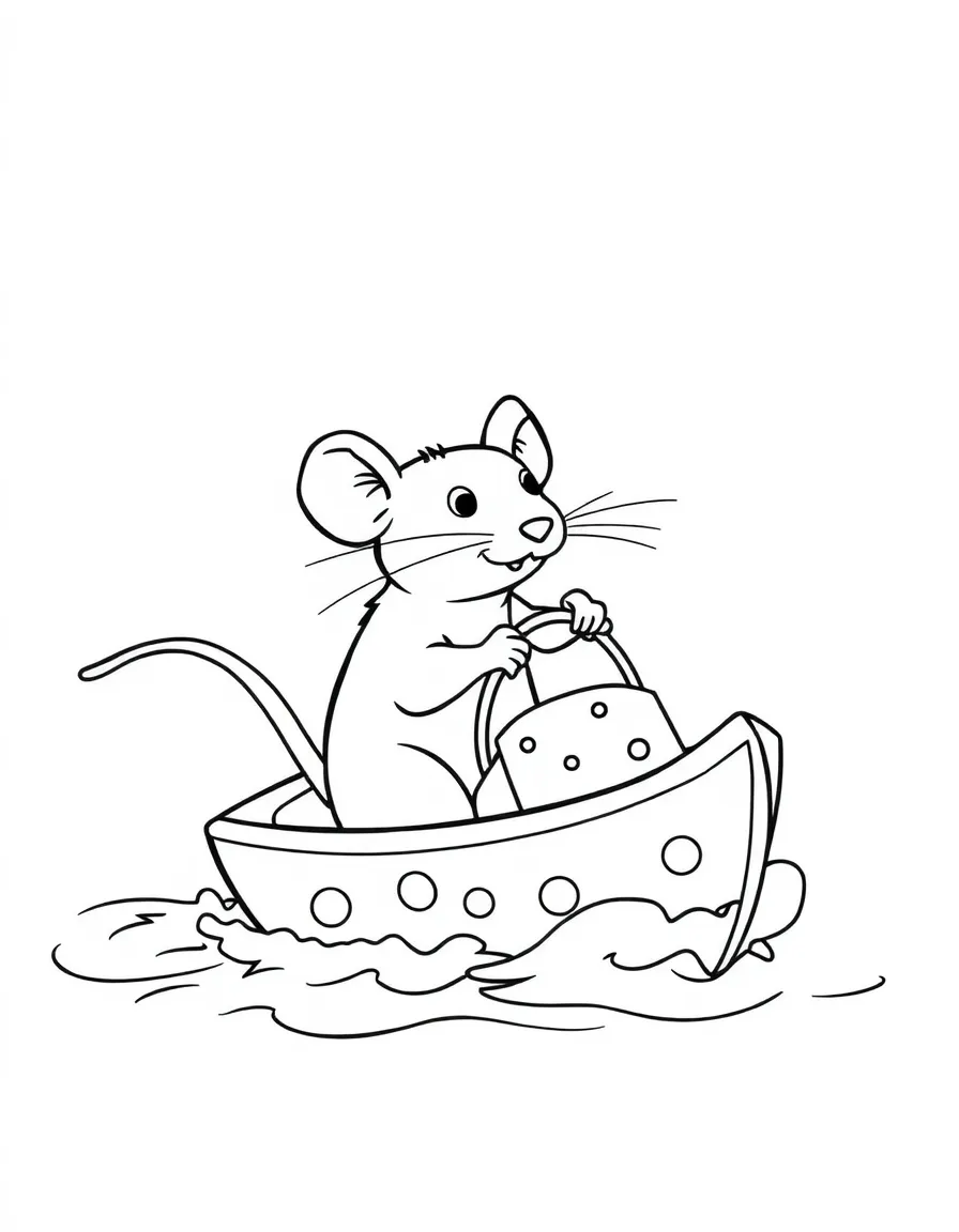 A rat driving a tiny boat made of cheese and crackers.