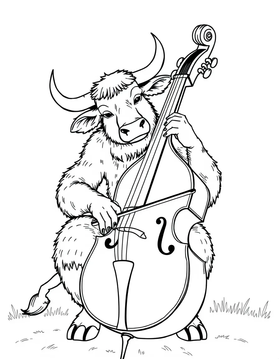 An ox playing a giant cello.