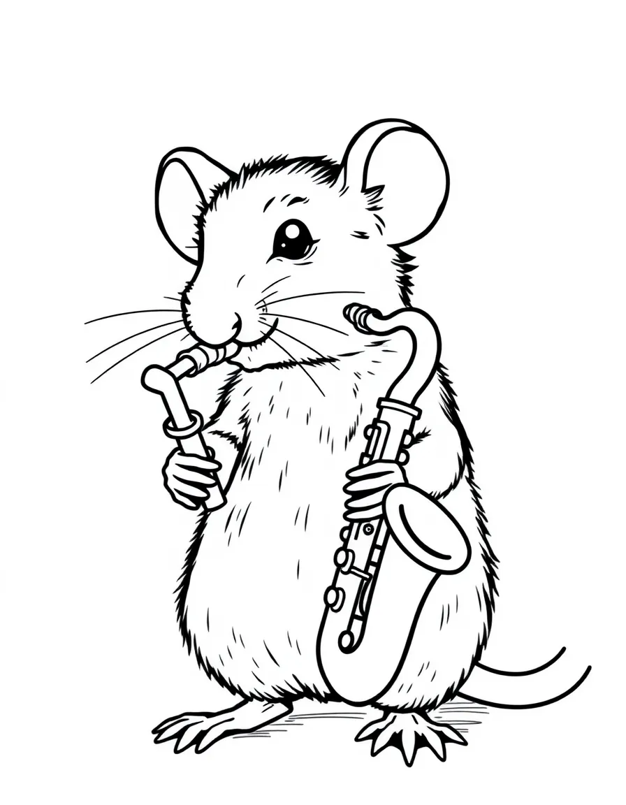 A rat playing a tiny saxophone.