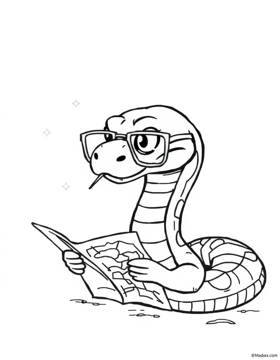 A snake wearing tiny spectacles, studying a map.