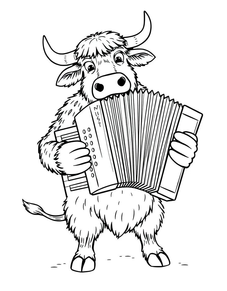 An ox playing a giant accordion.