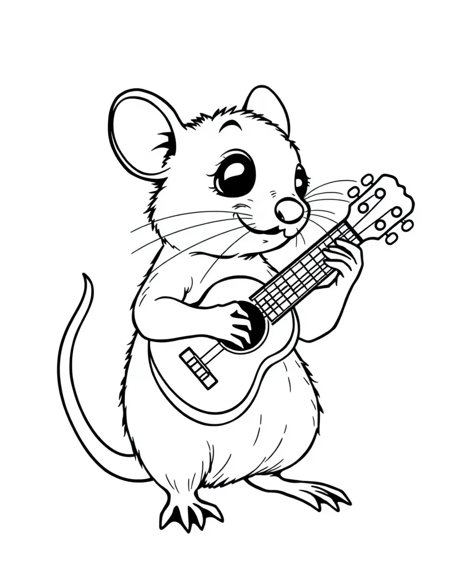 A rat playing a tiny ukulele.