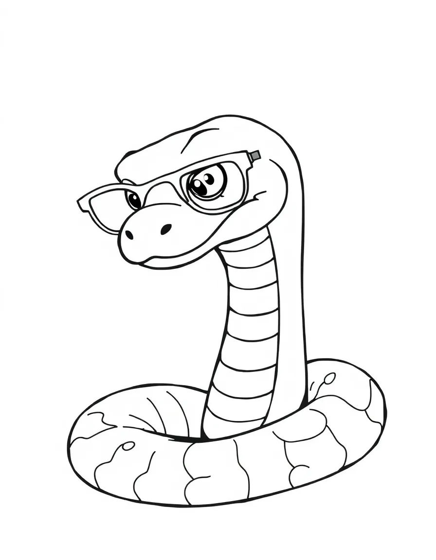 A snake wearing tiny spectacles, doing a crossword puzzle.