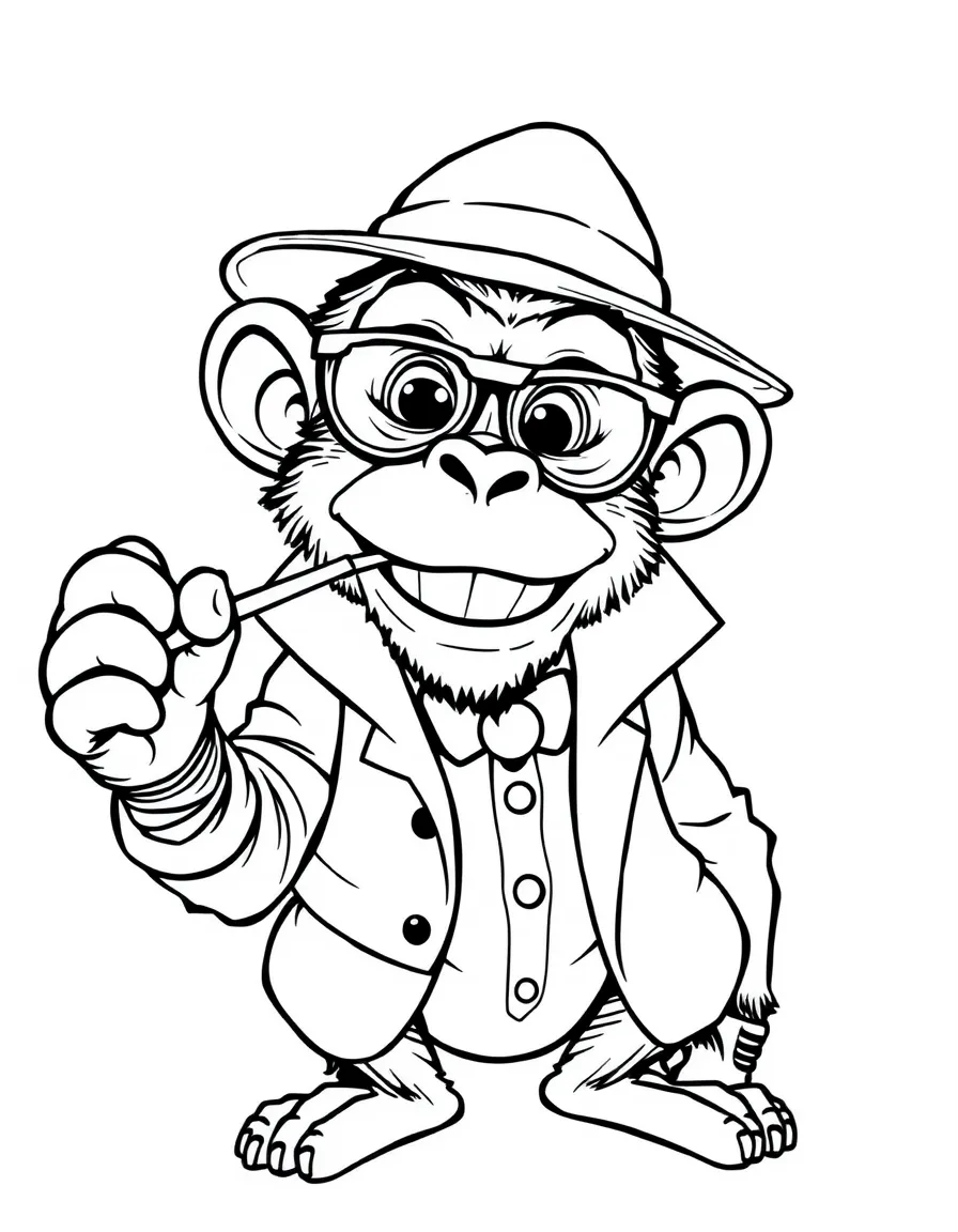 A monkey dressed as a detective, solving a funny mystery.
