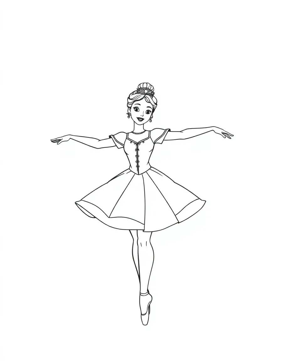 A princess doing ballet, gracefully posing with her arms outstretched.