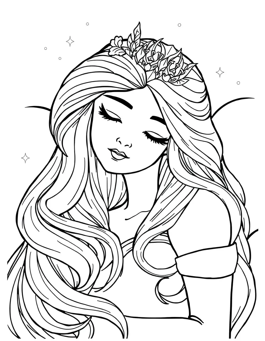 Aurora dreaming of her true love, looking serene in her sleep.