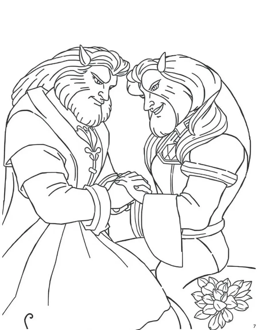 Belle tending to the Beast's wounds, showing compassion.