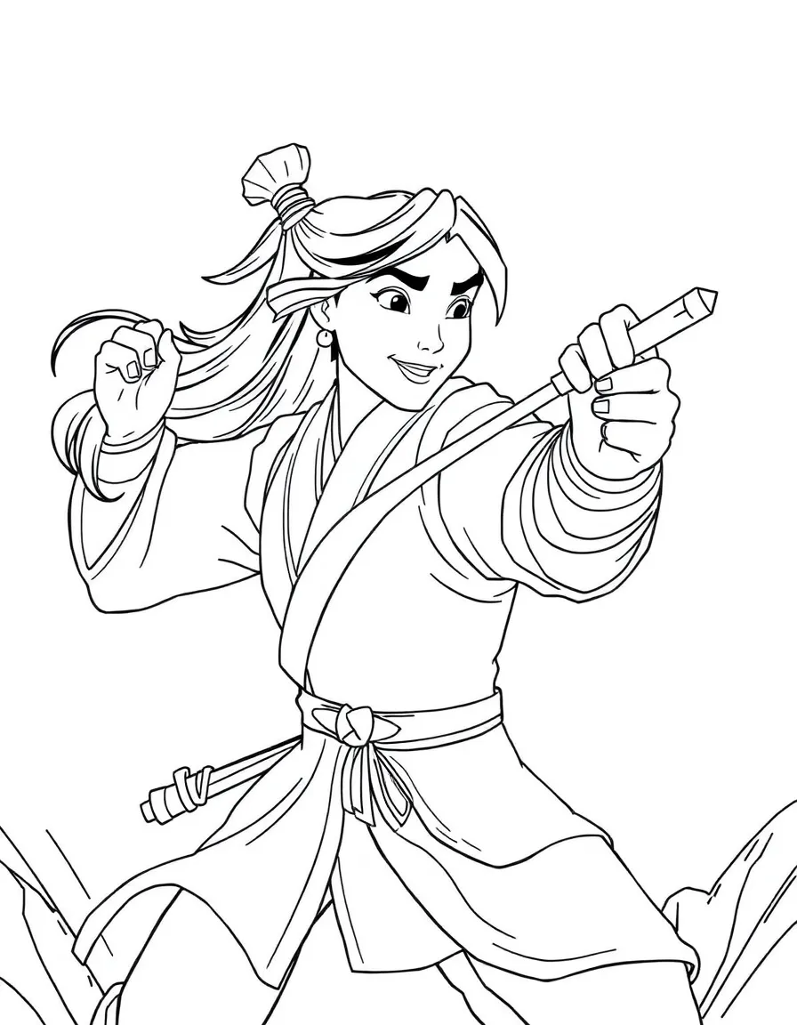 Mulan saving Captain Shang, looking heroic and strong.