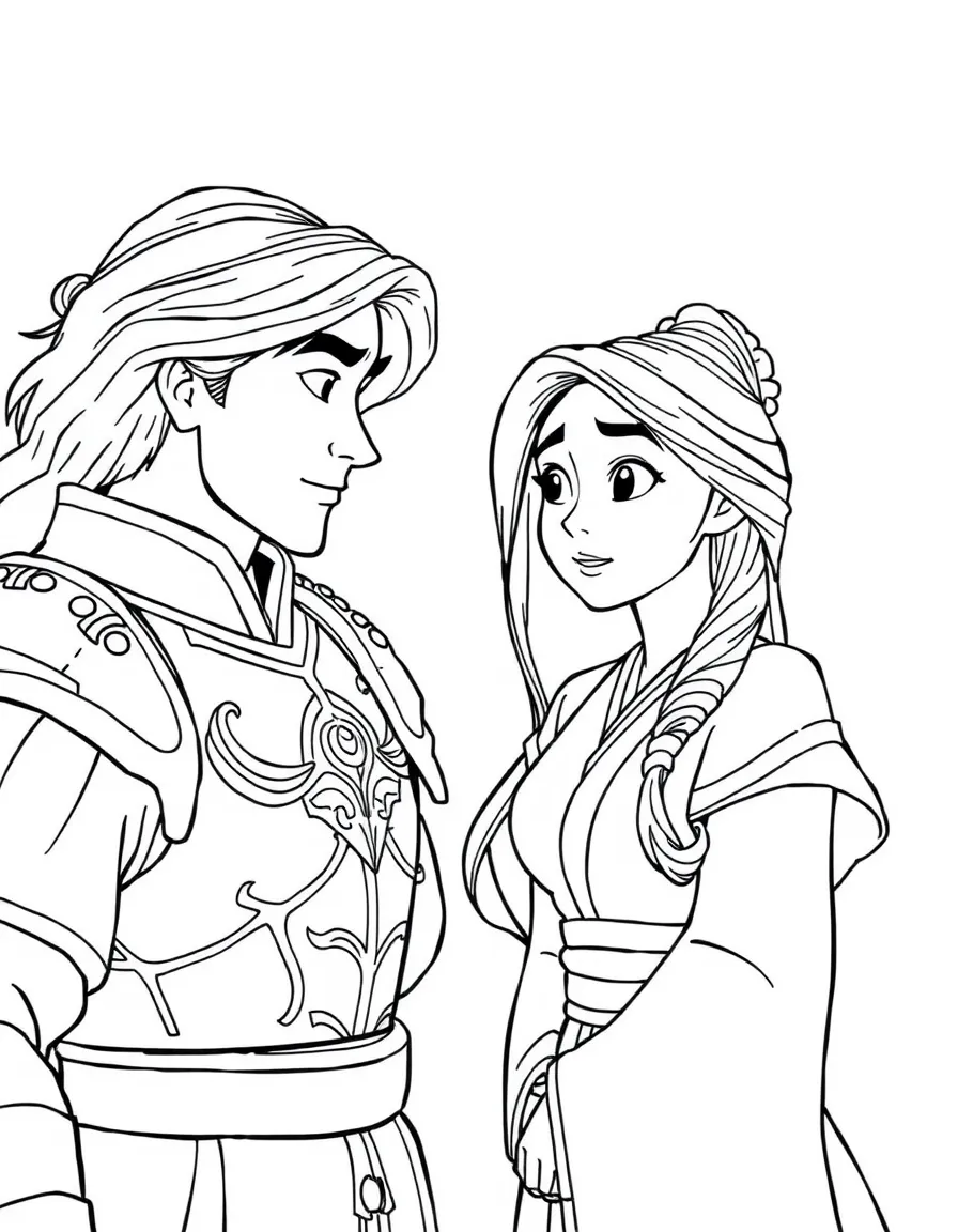 Mulan looking at her reflection in her father's armor, thoughtful.