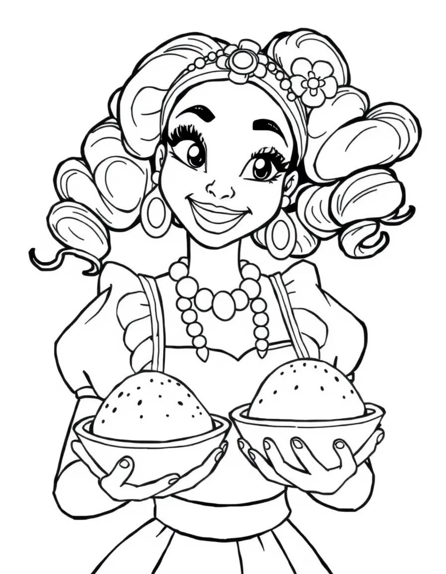 Tiana serving bowls of her famous beignets, smiling warmly.