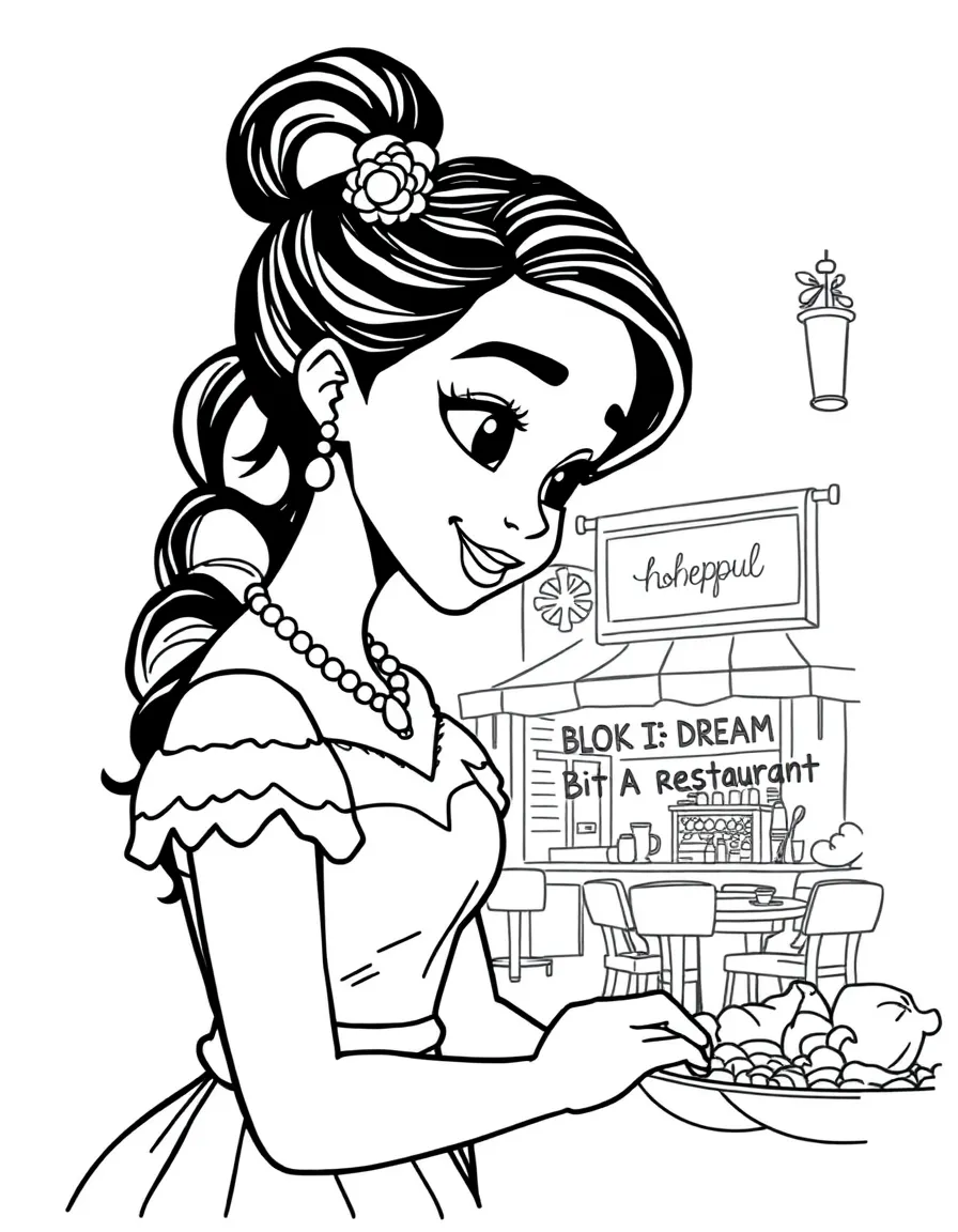 Tiana looking at a picture of her dream restaurant, hopeful.