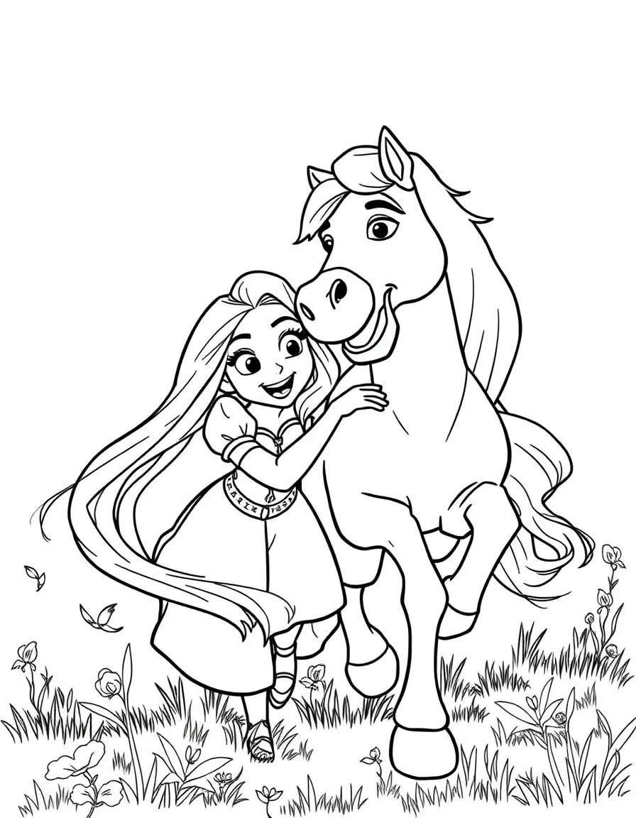 Rapunzel and Maximus sharing a funny moment, chasing each other.