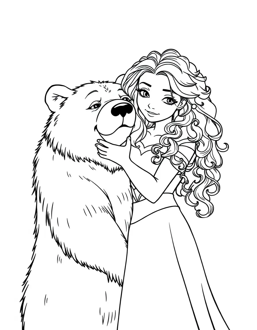 Merida embracing her mother, who is a bear, with love and understanding.