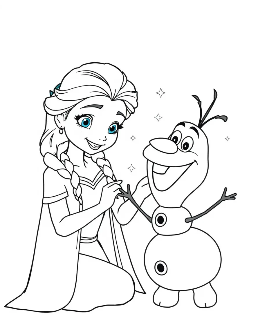 Elsa creating Olaf with her magic, looking happy and playful.