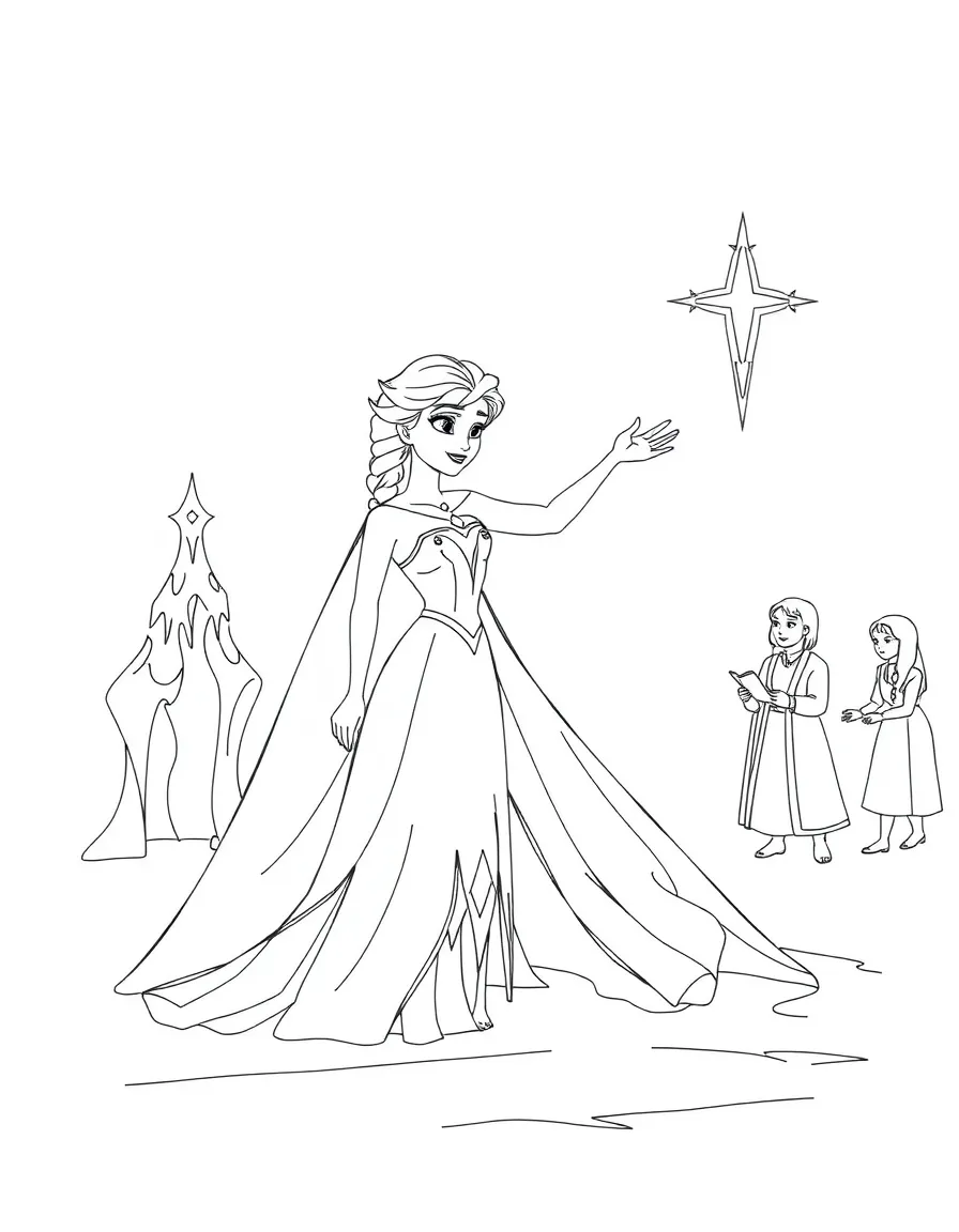 Elsa creating beautiful ice sculptures for the people of Arendelle.