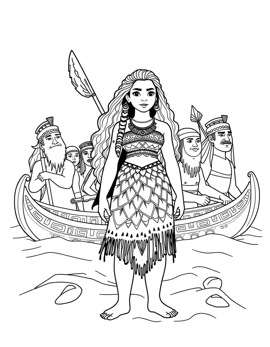 Moana with her ancestors, surrounded by their spirit canoes.