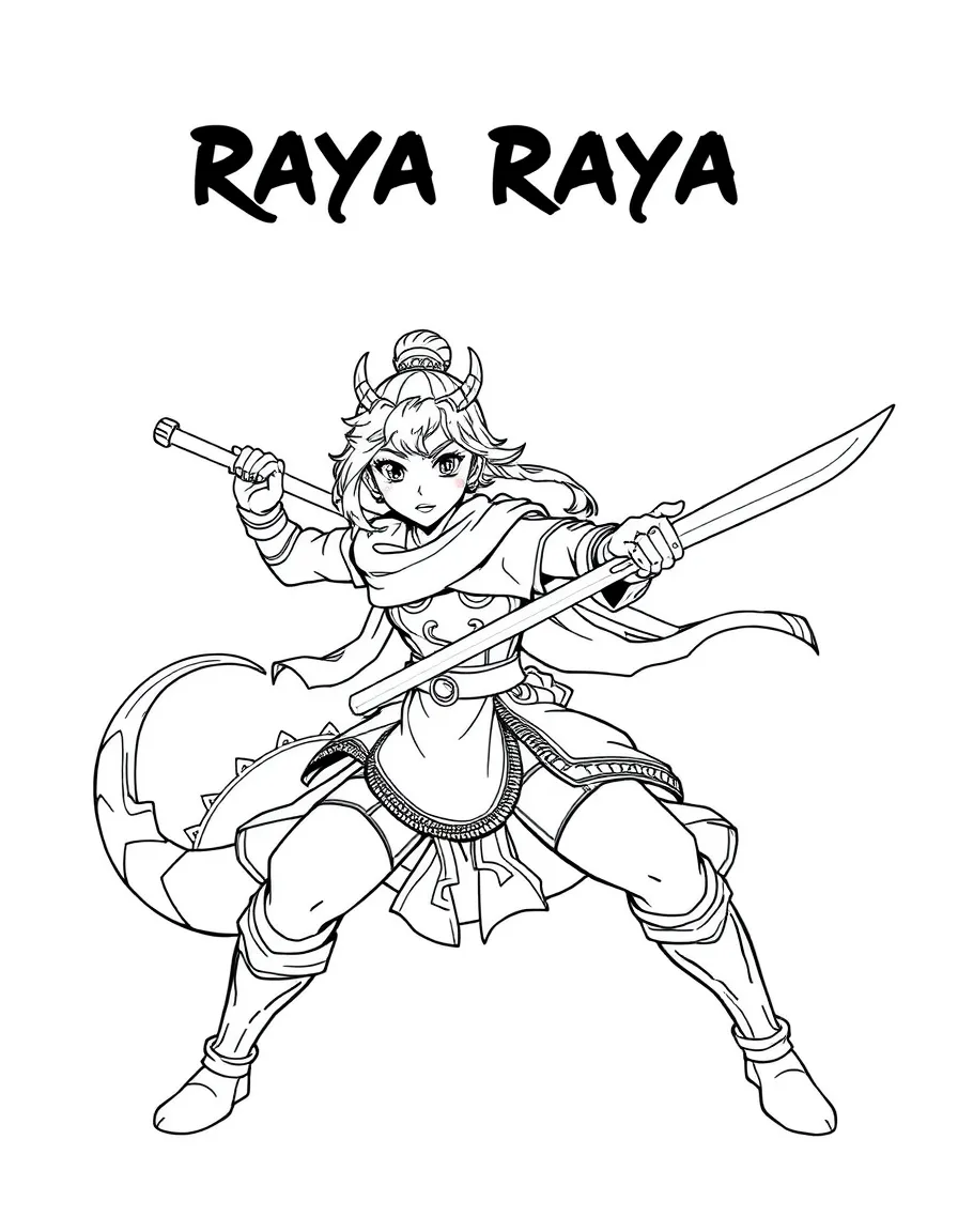 Raya (Raya and the Last Dragon) wielding her sword, ready for battle.