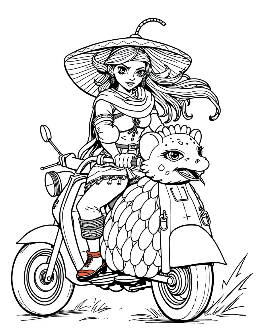 Raya riding on Tuk Tuk, her trusty armadillo companion, looking fierce.