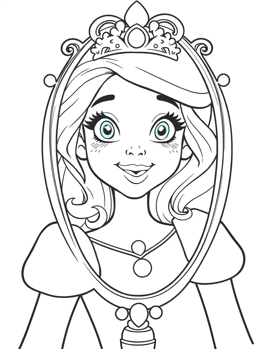 A princess making a funny face in a mirror.