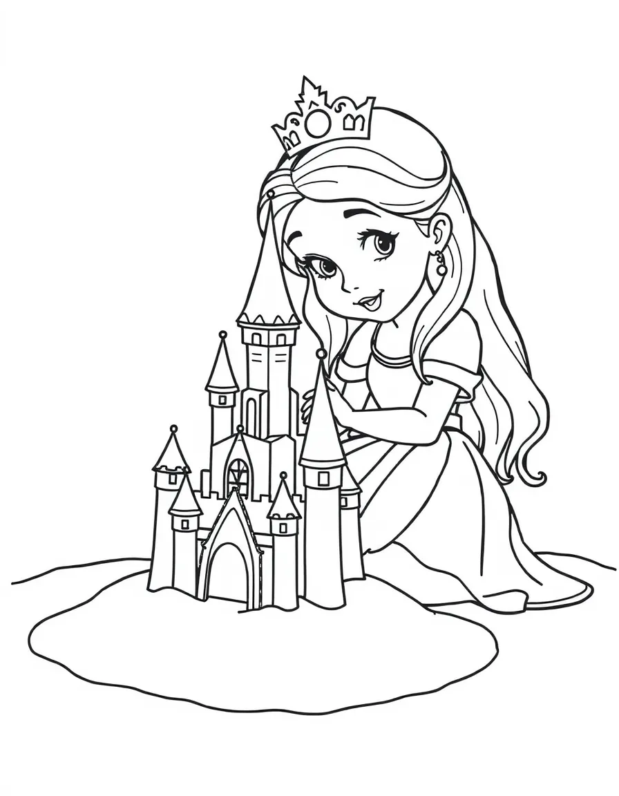 A princess making a sand sculpture of her castle.