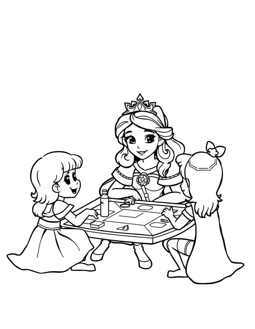 A princess playing a board game with her friends.