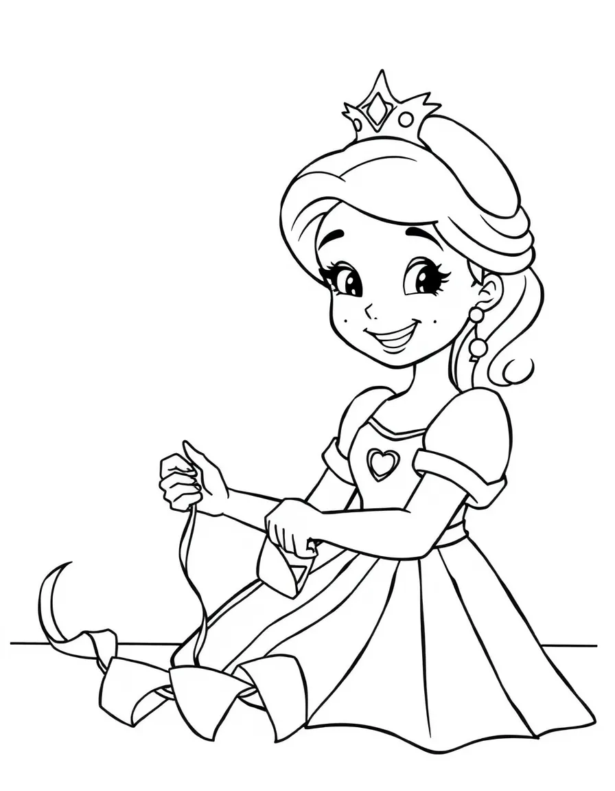 A princess making a colorful paper chain, smiling.