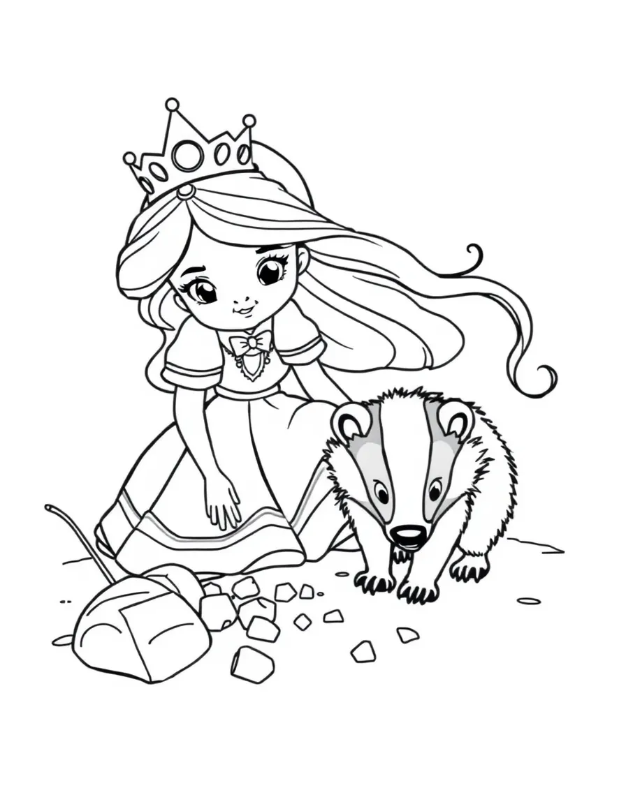 A princess with a pet badger, digging for treasures.