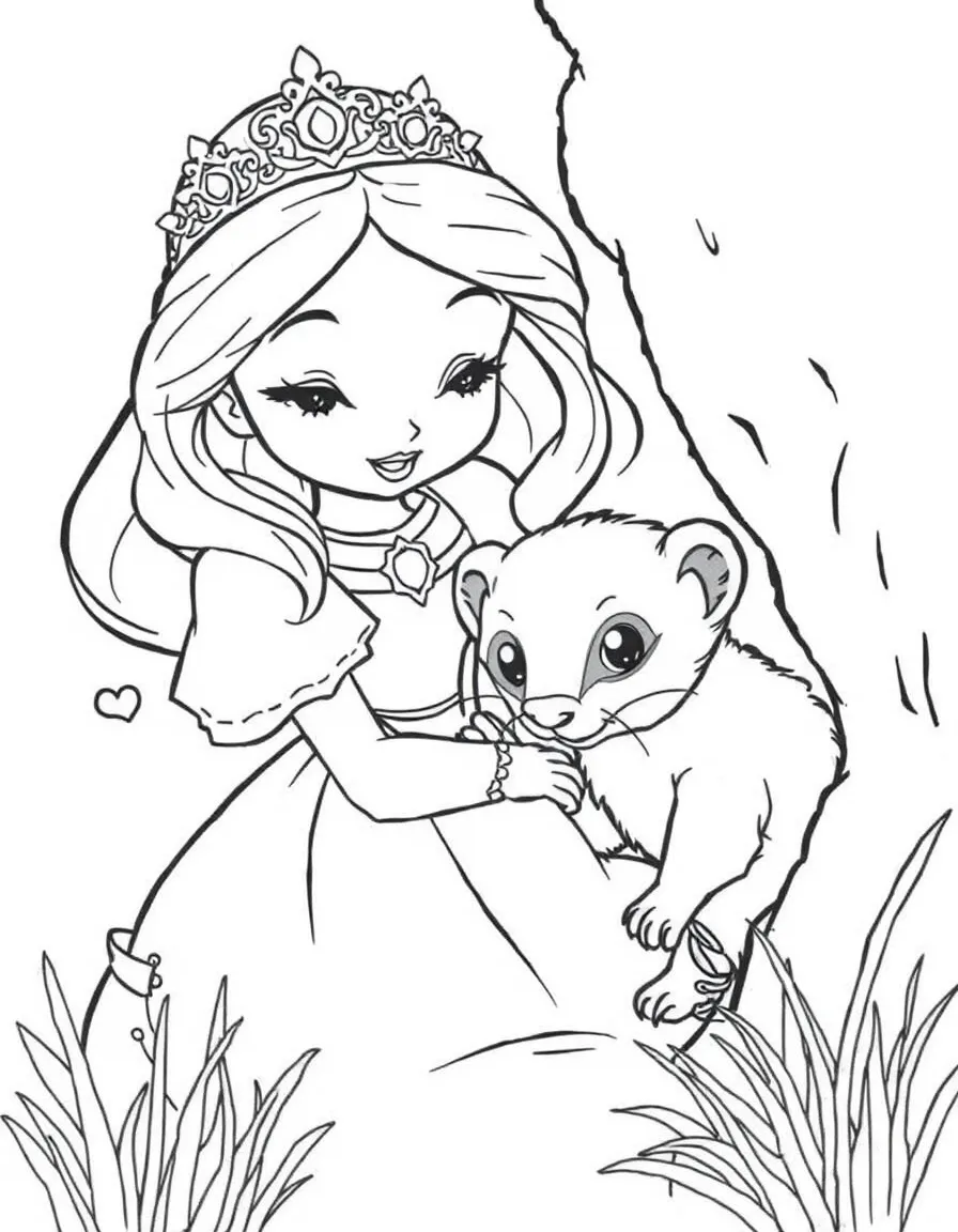 A princess with a pet ferret, playing hide-and-seek.
