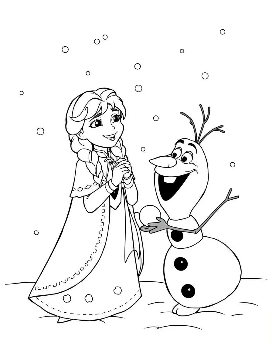 Anna and Olaf having a snowball fight, laughing as snow flies.