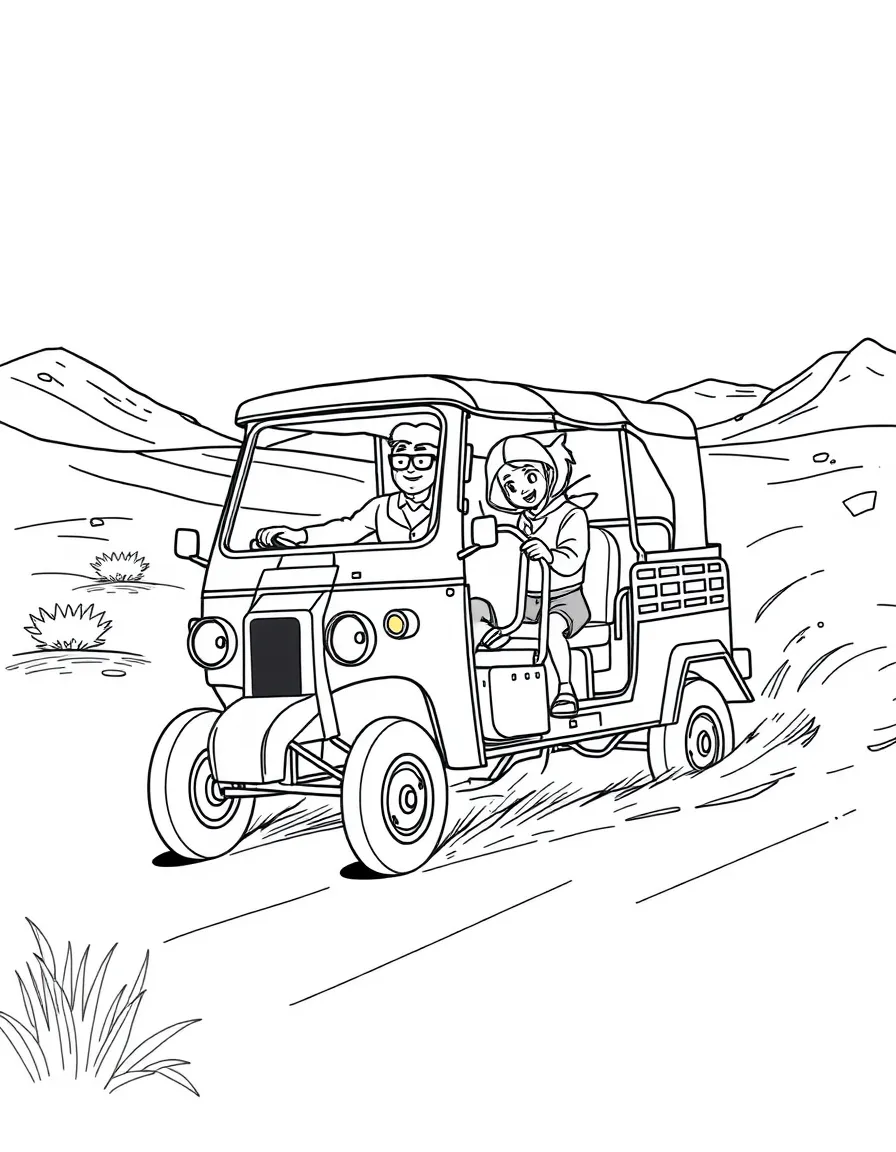 Raya and Tuk Tuk racing across a desert landscape, leaving a trail of dust.