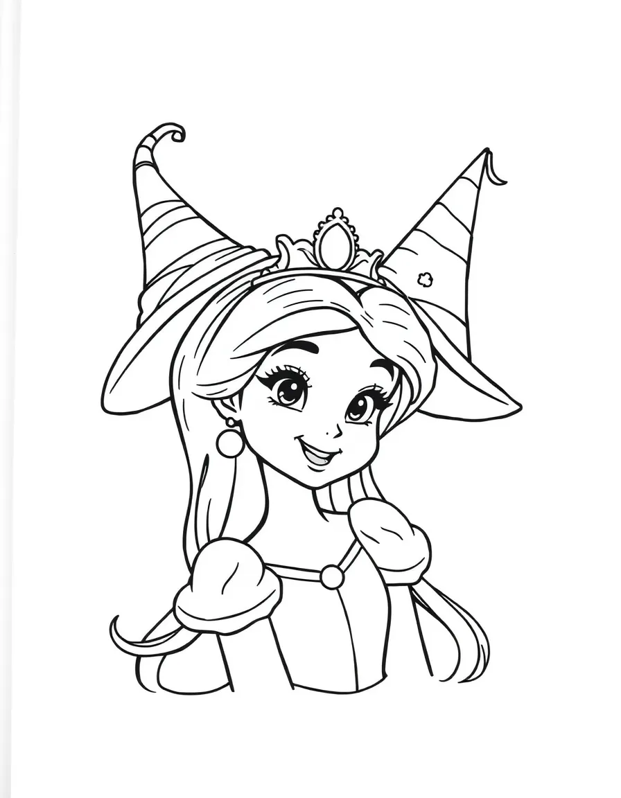 A Disney princess trying on different fantastical hats, looking silly and fun.