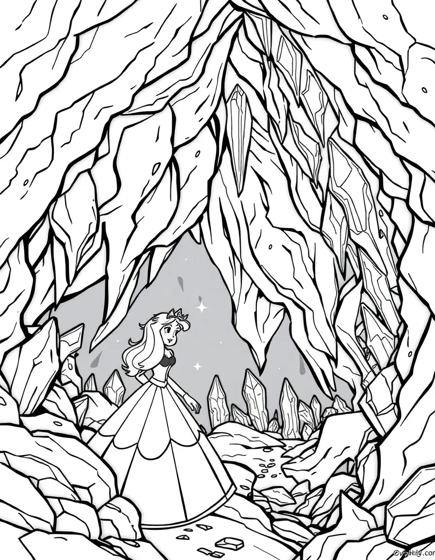 A Disney princess exploring a hidden cave filled with shimmering crystals.