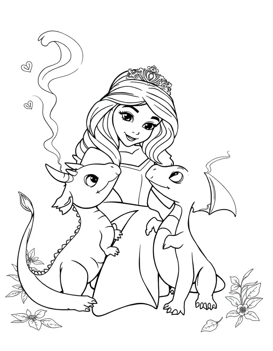 A Disney princess with a pet baby dragon, teaching it to breathe tiny smoke rings.