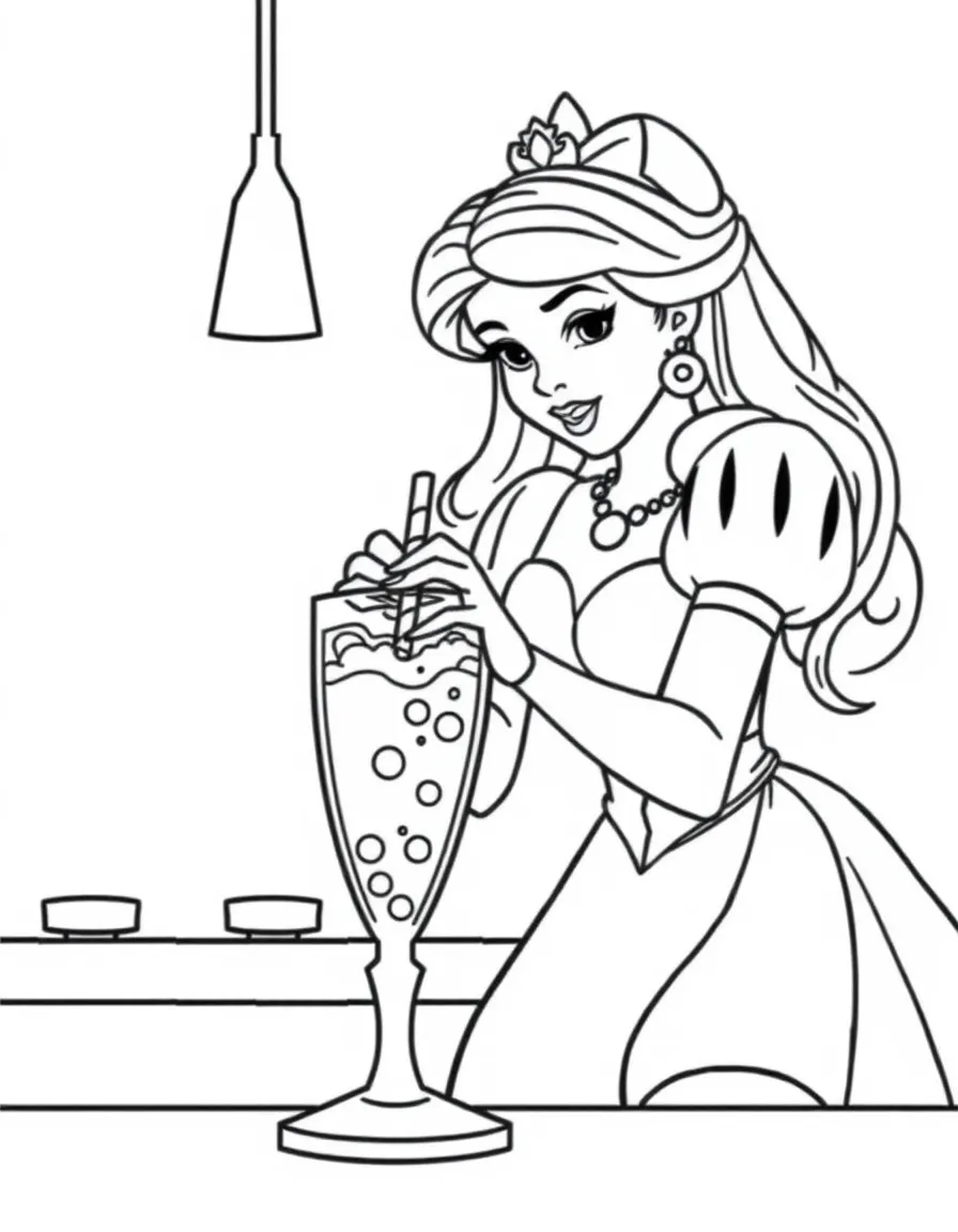A Disney princess making a delicious, bubbly soda fountain drink.