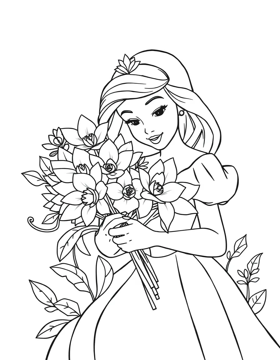A Disney princess making a beautiful paper flower bouquet.
