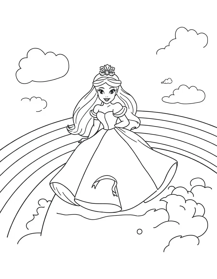 A Disney princess on a water slide made of rainbows.